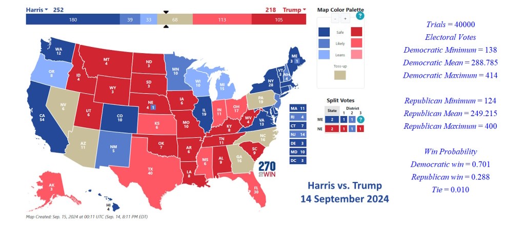 An Electoral Map showing projected results based on the 14 September 2024 Data.
